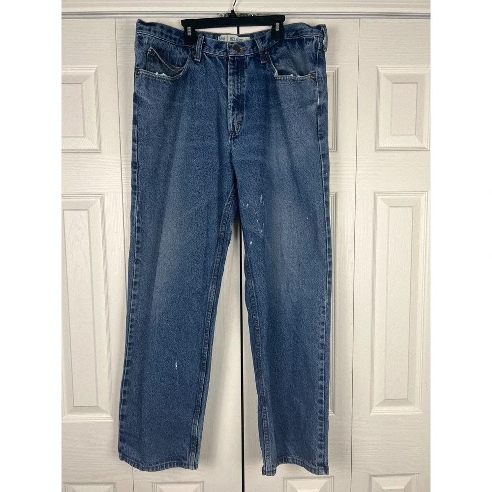 Workwear Lee Relaxed Straight‎ Leg Paint Splatter Jeans 38x31 Medium Wash